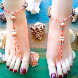 Orange and Wood Barefoot Sandals